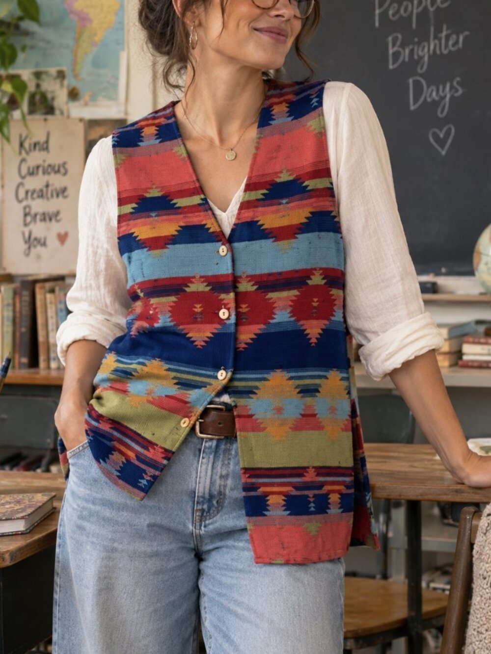 Voilà Made in Canada Southwestern Aztec Print Vest Large